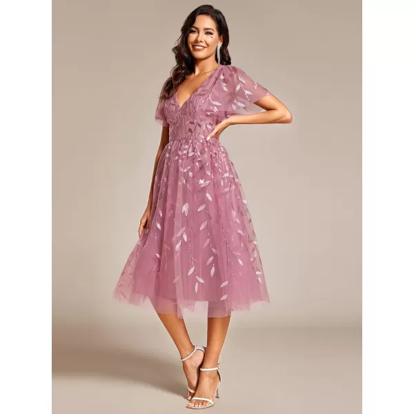 EverPretty Womens Sexy Summer Tulle Sequin Midi VNeck A Line Wedding Guest Dress 02230Orchid