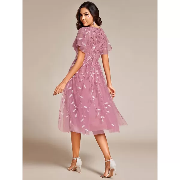 EverPretty Womens Sexy Summer Tulle Sequin Midi VNeck A Line Wedding Guest Dress 02230Orchid