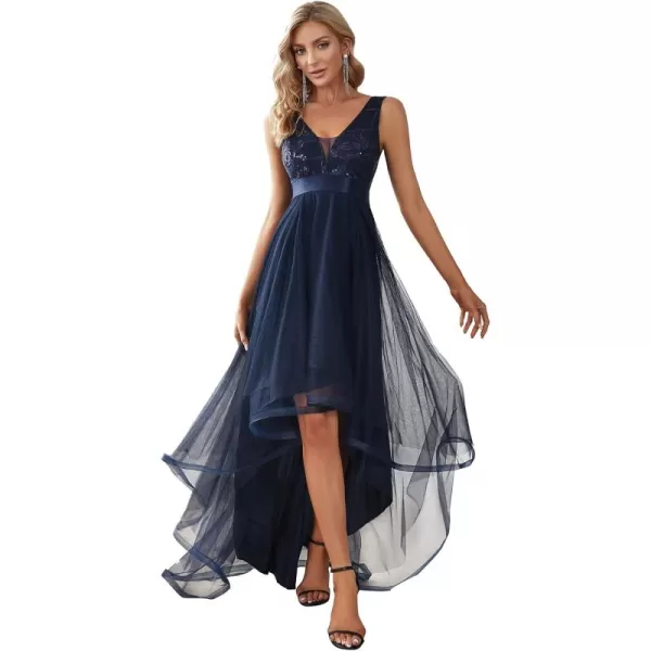 EverPretty Womens V Neck Pleated Waist Short Sleeve Wedding Guest Dress Chiffon Bridesmaid Dresses 00793Navy Blue