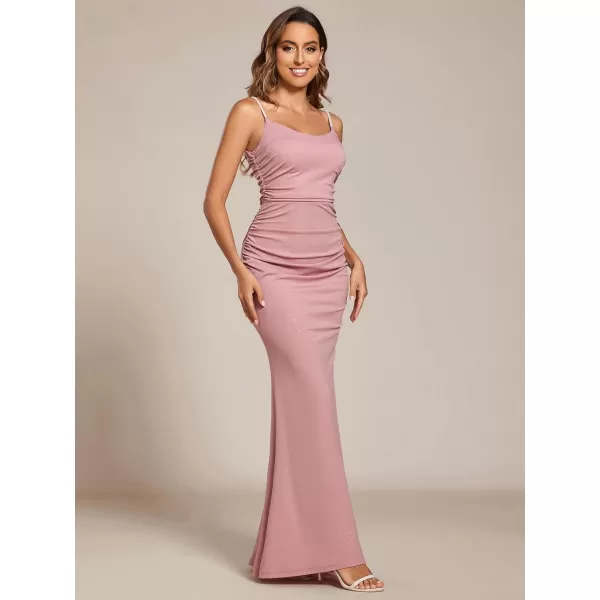 EverPretty Womens Crystal Spaghetti Strap Scoop Neck Glitter Bodycon Mermaid Evening Dress 01945Dusty Rose