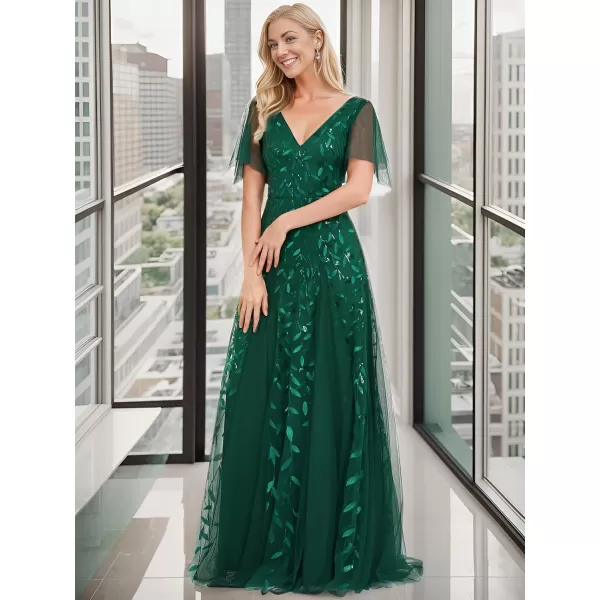 EverPretty Womens Sequin Sparkly VNeck Short Sleeve Maxi Evening Dress 00734Green