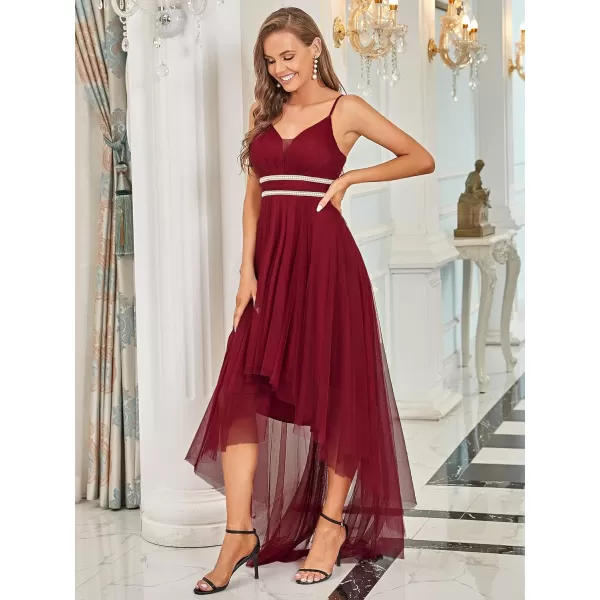 EverPretty Womens Spaghetti V Neck Aline HighLow Party Dress Long Evening Dress 0212Burgundy