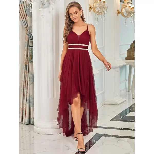 EverPretty Womens Spaghetti V Neck Aline HighLow Party Dress Long Evening Dress 0212Burgundy