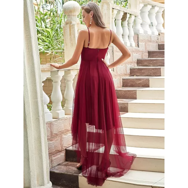 EverPretty Womens Spaghetti V Neck Aline HighLow Party Dress Long Evening Dress 0212Burgundy