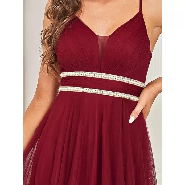 EverPretty Womens Spaghetti V Neck Aline HighLow Party Dress Long Evening Dress 0212Burgundy