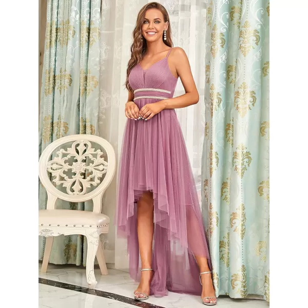 EverPretty Womens Spaghetti V Neck Aline HighLow Party Dress Long Evening Dress 0212Orchid