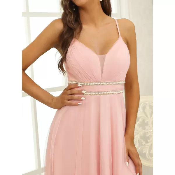 EverPretty Womens Spaghetti V Neck Aline HighLow Party Dress Long Evening Dress 0212Pink