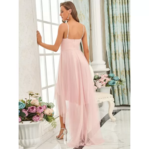 EverPretty Womens Spaghetti V Neck Aline HighLow Party Dress Long Evening Dress 0212Pink