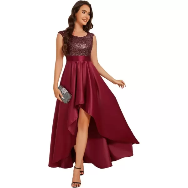 EverPretty Womens Round Neck Sleeveless Glitter Evening Dresses A Line High Low Formal Dresses 03667Burgundy