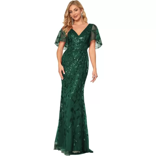 EverPretty Womens Summer Dresses Ruffles Sleeves Sequin Embroidery Evening Mother of The Bride Dress 00692Dark Green