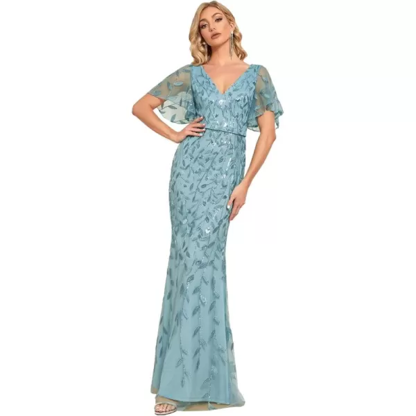 EverPretty Womens Summer Dresses Ruffles Sleeves Sequin Embroidery Evening Mother of The Bride Dress 00692Demin Blue