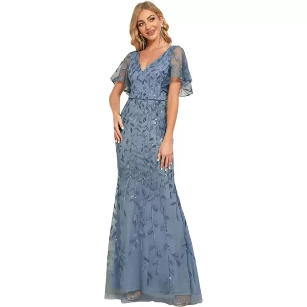 EverPretty Womens Summer Dresses Ruffles Sleeves Sequin Embroidery Evening Mother of The Bride Dress 00692Dusty Navy