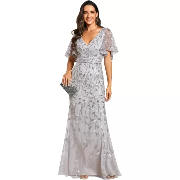 EverPretty Womens Summer Dresses Ruffles Sleeves Sequin Embroidery Evening Mother of The Bride Dress 00692Silver