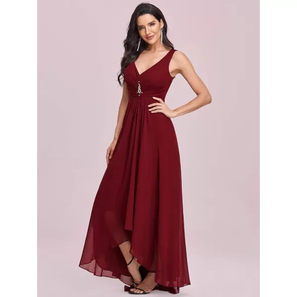 EverPretty Double VNeck Rhinestones Ruched Bust HiLo Evening Party Dress 09983Burgundy