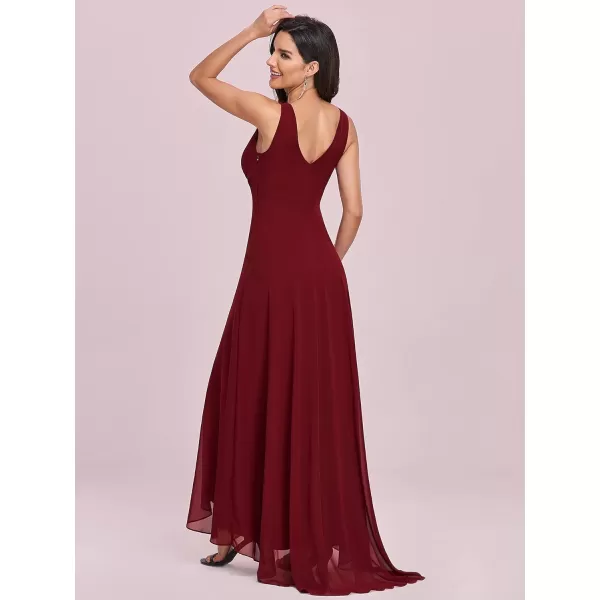 EverPretty Double VNeck Rhinestones Ruched Bust HiLo Evening Party Dress 09983Burgundy