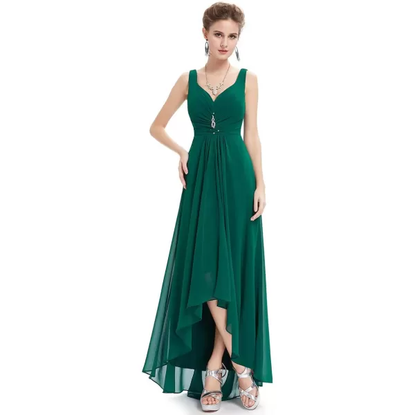 EverPretty Double VNeck Rhinestones Ruched Bust HiLo Evening Party Dress 09983Dark Green