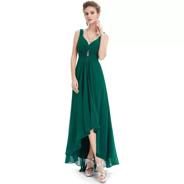 EverPretty Double VNeck Rhinestones Ruched Bust HiLo Evening Party Dress 09983Dark Green