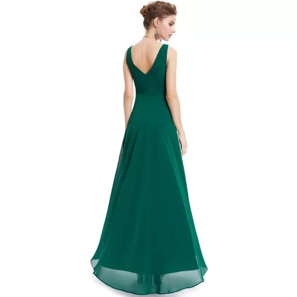 EverPretty Double VNeck Rhinestones Ruched Bust HiLo Evening Party Dress 09983Dark Green