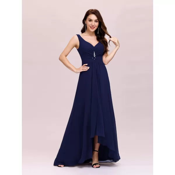 EverPretty Double VNeck Rhinestones Ruched Bust HiLo Evening Party Dress 09983Navy Blue