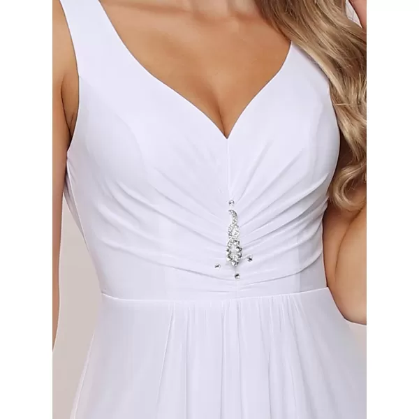 EverPretty Double VNeck Rhinestones Ruched Bust HiLo Evening Party Dress 09983White