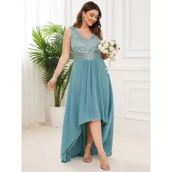 EverPretty Plus Womens V Neck Seuiqn Empire Waist Maxi Formal Evening Party Dress 0410DADusty Blue