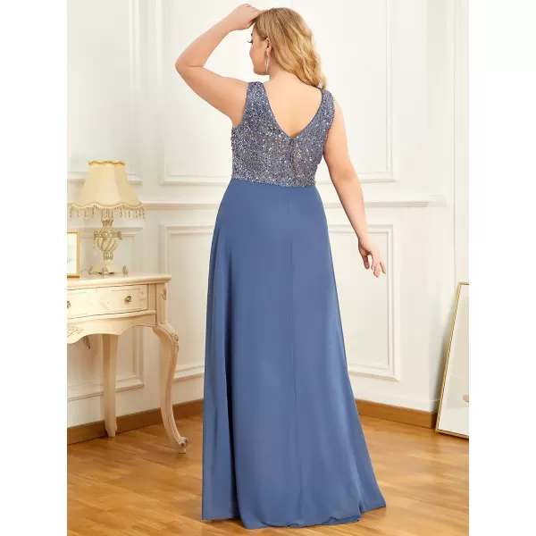 EverPretty Plus Womens V Neck Seuiqn Empire Waist Maxi Formal Evening Party Dress 0410DAHaze Blue