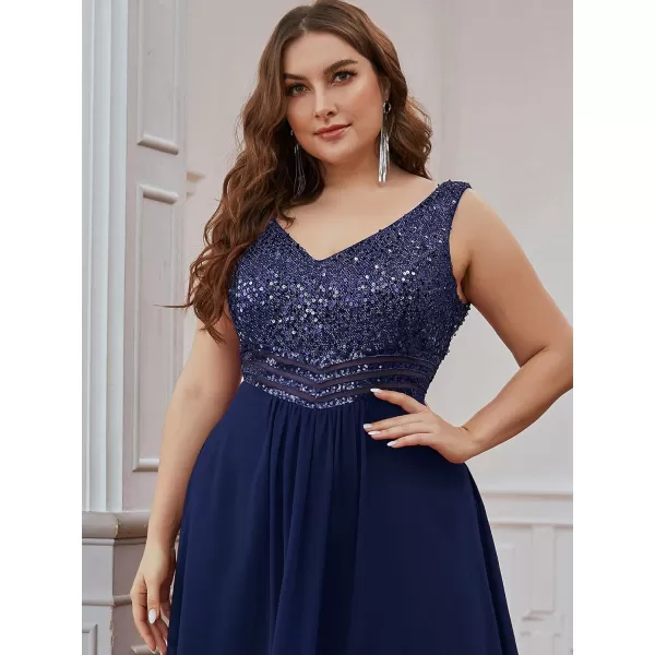 EverPretty Plus Womens V Neck Seuiqn Empire Waist Maxi Formal Evening Party Dress 0410DANavy Blue