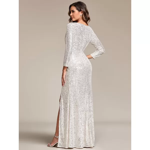 EverPretty Women Sequin Evening Dress Long Sleeve Side Split Evening Gowns 0824Champagne