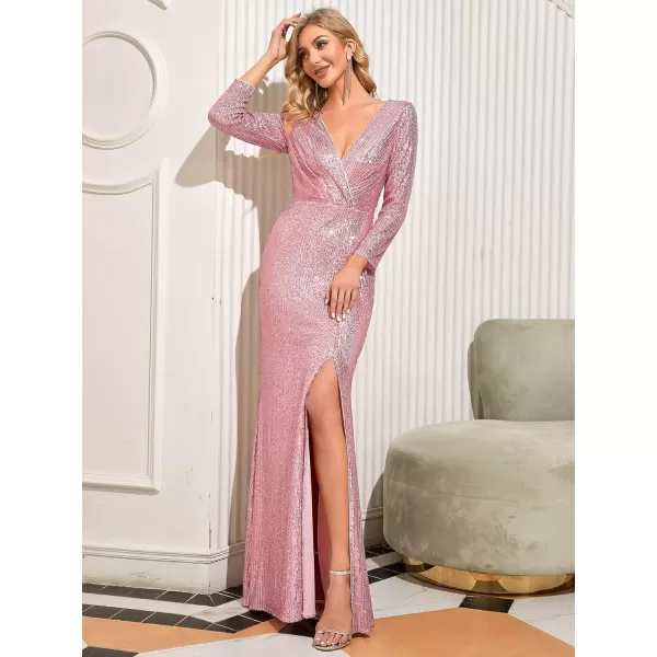 EverPretty Women Sequin Evening Dress Long Sleeve Side Split Evening Gowns 0824Orchid