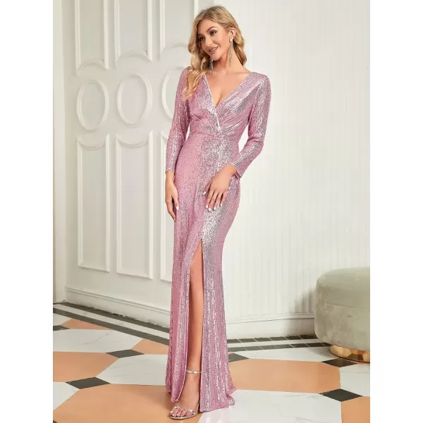 EverPretty Women Sequin Evening Dress Long Sleeve Side Split Evening Gowns 0824Orchid