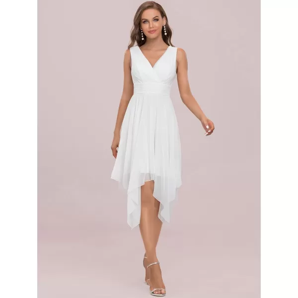 EverPretty Women V Neck Ruched Irregular Hem A Line Chiffon Short Cocktail Dress 03142USCream