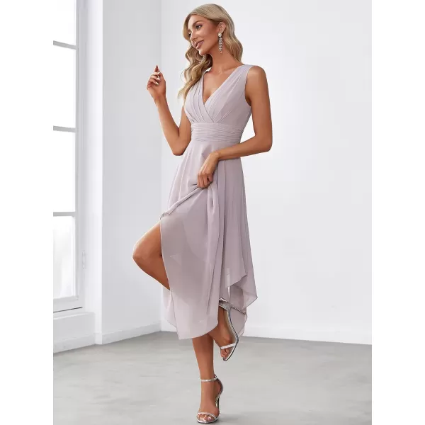 EverPretty Women V Neck Ruched Irregular Hem A Line Chiffon Short Cocktail Dress 03142USLilac