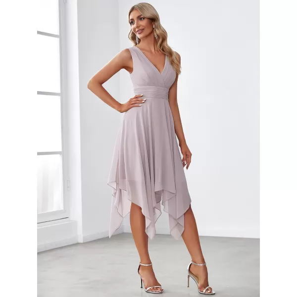 EverPretty Women V Neck Ruched Irregular Hem A Line Chiffon Short Cocktail Dress 03142USLilac