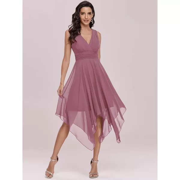 EverPretty Women V Neck Ruched Irregular Hem A Line Chiffon Short Cocktail Dress 03142USOrchid