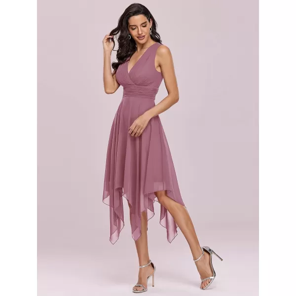 EverPretty Women V Neck Ruched Irregular Hem A Line Chiffon Short Cocktail Dress 03142USOrchid