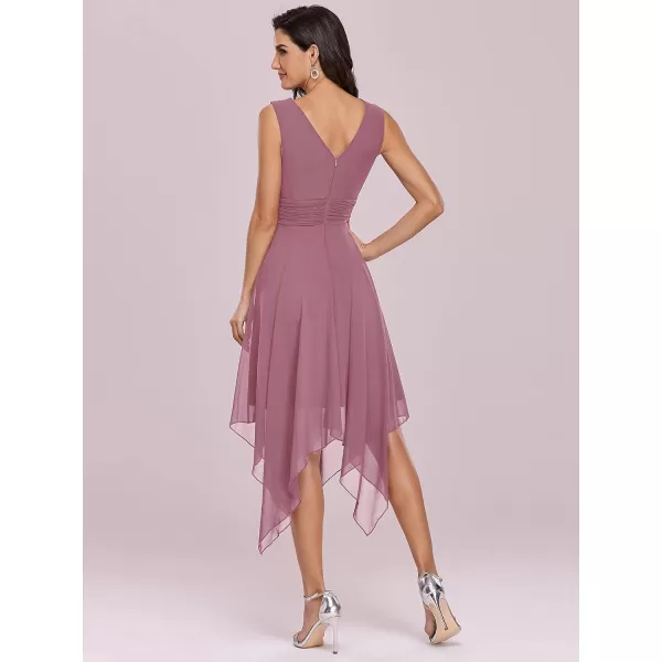 EverPretty Women V Neck Ruched Irregular Hem A Line Chiffon Short Cocktail Dress 03142USOrchid