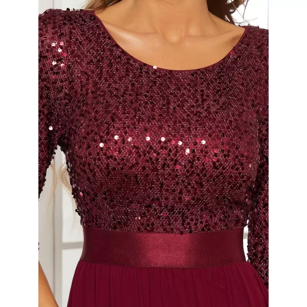 EverPretty Womens A Line Crew Neck Half Sleeve Sequin Maxi Evening Dress 0683Burgundy