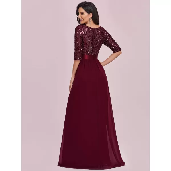 EverPretty Womens A Line Crew Neck Half Sleeve Sequin Maxi Evening Dress 0683Burgundy