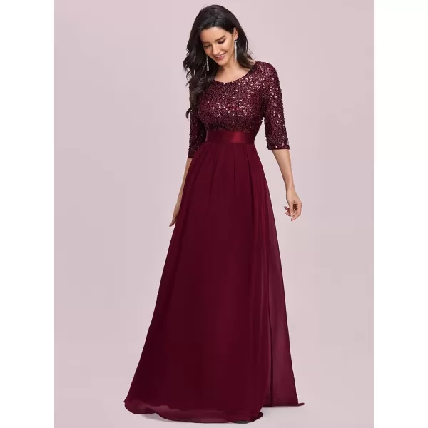 EverPretty Womens A Line Crew Neck Half Sleeve Sequin Maxi Evening Dress 0683Burgundy