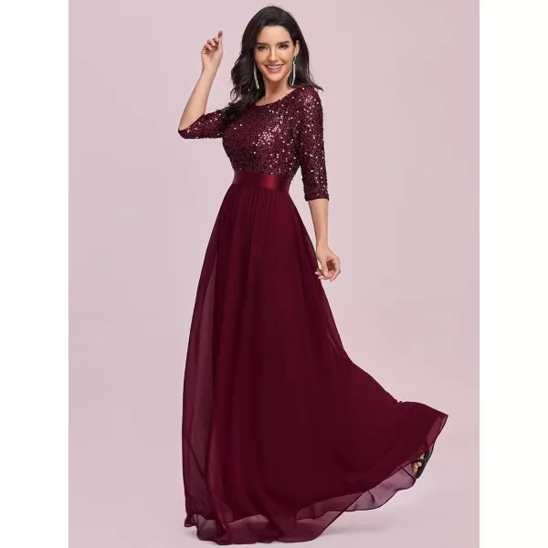 EverPretty Womens A Line Crew Neck Half Sleeve Sequin Maxi Evening Dress 0683Burgundy