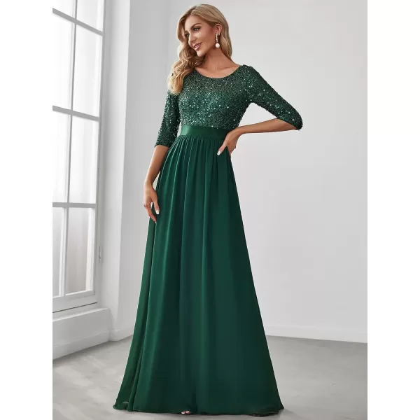 EverPretty Womens A Line Crew Neck Half Sleeve Sequin Maxi Evening Dress 0683Dark Green