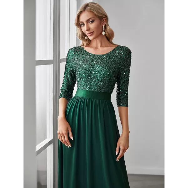 EverPretty Womens A Line Crew Neck Half Sleeve Sequin Maxi Evening Dress 0683Dark Green