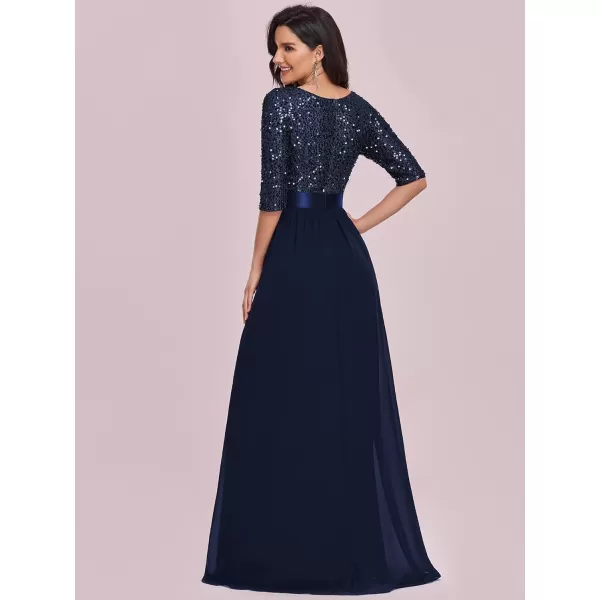 EverPretty Womens A Line Crew Neck Half Sleeve Sequin Maxi Evening Dress 0683Navy Blue