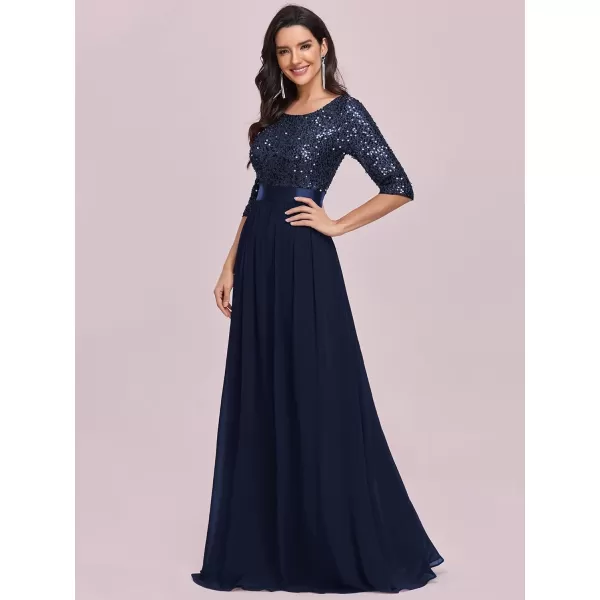 EverPretty Womens A Line Crew Neck Half Sleeve Sequin Maxi Evening Dress 0683Navy Blue