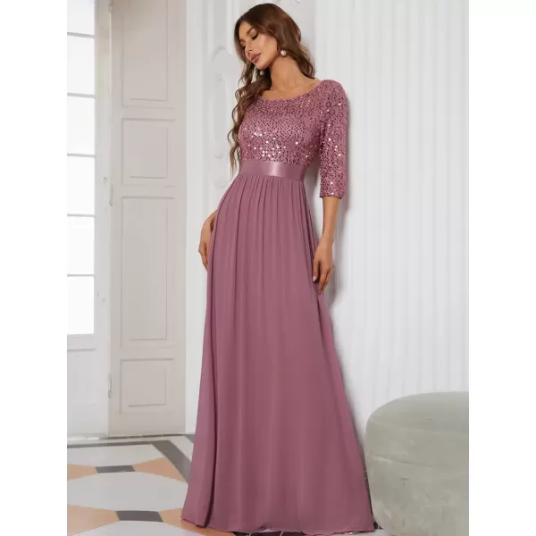 EverPretty Womens A Line Crew Neck Half Sleeve Sequin Maxi Evening Dress 0683Purple Orchid