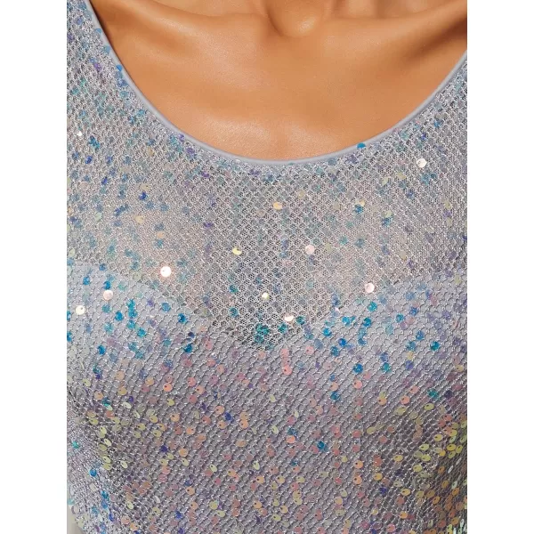 EverPretty Womens A Line Crew Neck Half Sleeve Sequin Maxi Evening Dress 0683Silver