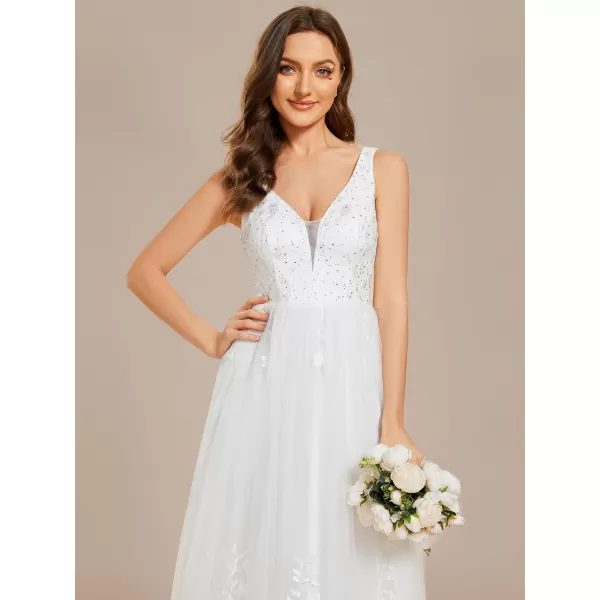 EverPretty Womens A Line V Neck Sleeveless Embroidery Long Wedding Dress 02005White