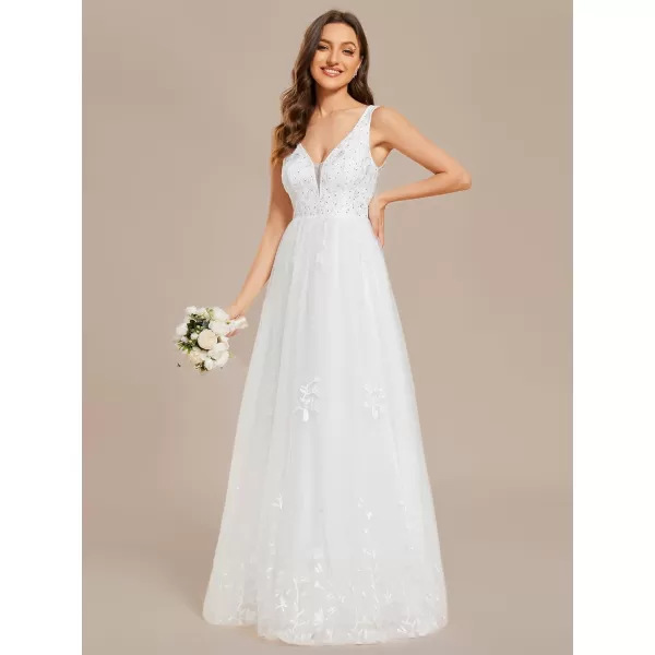 EverPretty Womens A Line V Neck Sleeveless Embroidery Long Wedding Dress 02005White