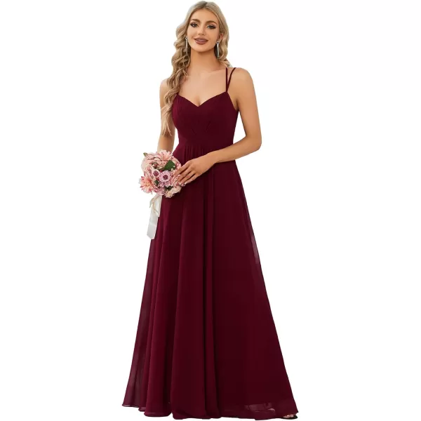 EverPretty Womens Chiffon Ruched V Neck Sleeveless Appliques Spaghetti Strap Backless ALine Bridesmaid Dresses 01692Burgundy