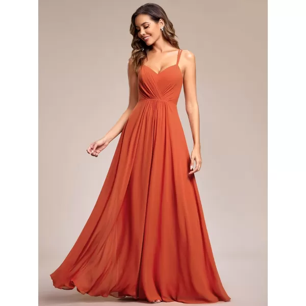 EverPretty Womens Chiffon Ruched V Neck Sleeveless Appliques Spaghetti Strap Backless ALine Bridesmaid Dresses 01692Burnt Orange